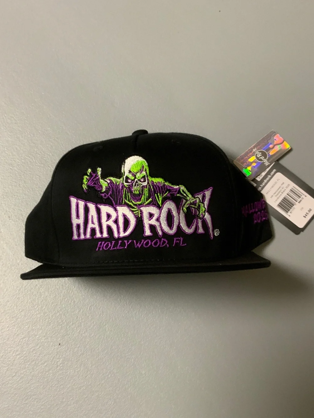 Hard Rock Cafe Black Hat with Green & Purple Halloween Skull